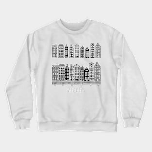 Old houses of Amsterdam, Netherlands. Realistic black and white poster. Crewneck Sweatshirt